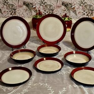 VTG Pfaltzgraff Aria Red 3 place dish set Sold Per 1 Place Set Of 3! $45 For All